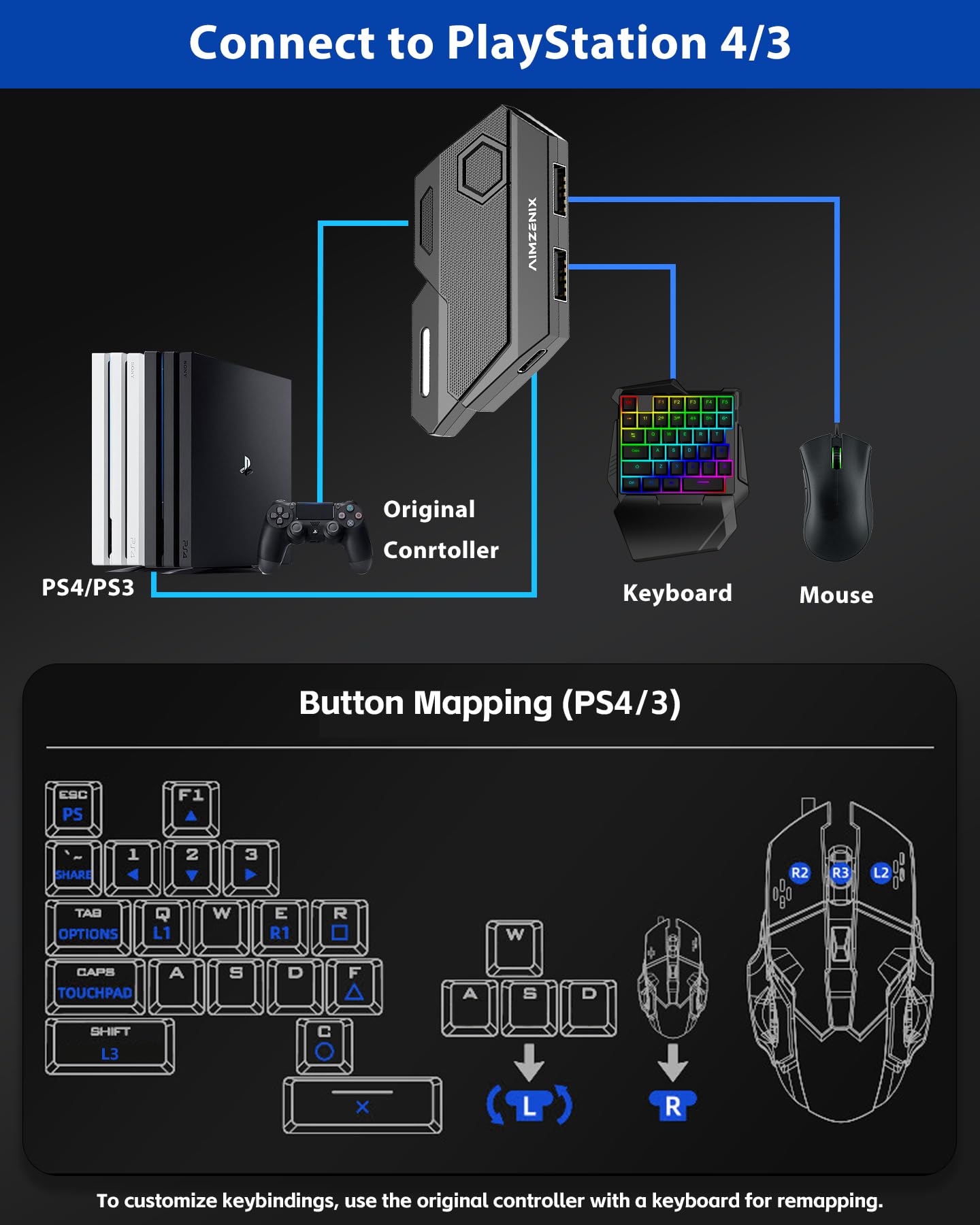 Keyboard and Mouse Adapter for Nintendo Switch/Xbox One/Xbox Series/PS4/PS3, AIMZENIX Game Controller Emulator Adapter, Perfect for Games Consoles for FPS, TPS and RTS [2023 Upgrade Version]