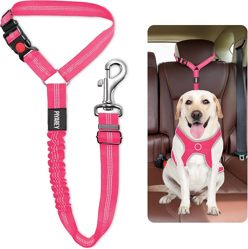 PIYAREY Dog Car Seat Belt Pink Headrest Restraint Adjustable 52-71cm