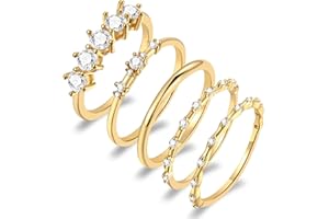 FAXHION Gold Rings for Women Non Tarnish, Dainty 14K Gold Plated Stacking Cubic Zirconia Thumb Rings, Statement Gold Knuckle Rings Set Size 5-10