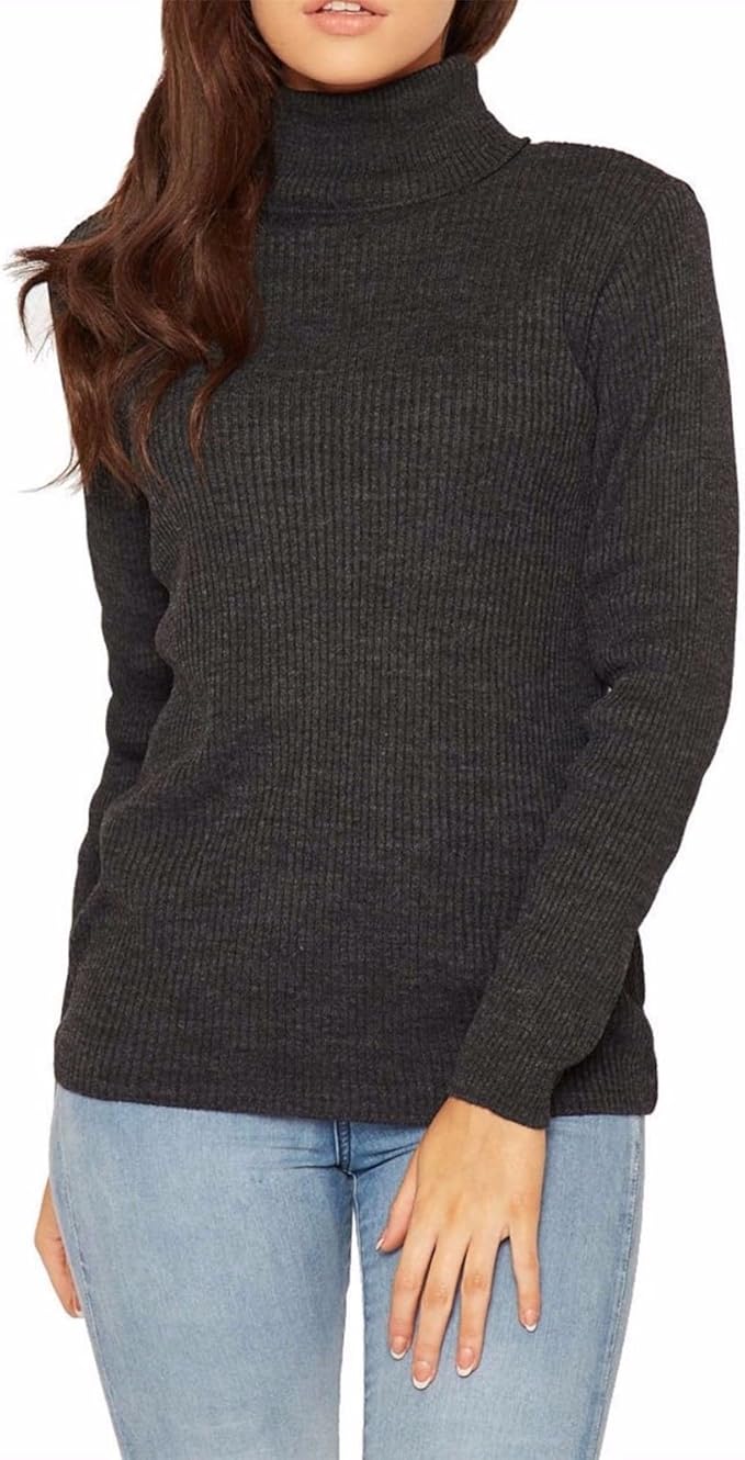 M&M Ladies High Neck Polo Ribbed Tops Long Sleeve Warm Thin Knitted