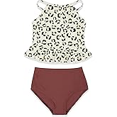 Mafulus Girls 2 PCS Swimsuit Ruffle Cute Print Adjustable Spaghetti Strap Quick Drying Kids Bathing Suit 5-14Years