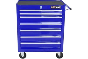 Campfun Rolling Tool Cart 7-Drawer, Metal Tool Storage Organizer Trolley with Interlock System and Wheels, Multifunctional Mechanic Tool Chest for Garage, Warehouse, Workshop, Repair Shop, Blue