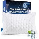 KUCEY Cooling Side Sleeper Pillow for Neck and Shoulder Pain, Luxury Shredded Memory Foam Curved Bed Pillows for Sleeping Set of 1- Adjustable Queen Size- Washable Cover Original White