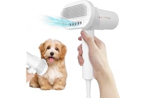L&W BROS. 2-in-1 Dog Dryer and Brush- Pet Grooming Dryer with Overheating Protection, 3 Blowing Modes, Slimmer Handle, and Low Noise Dog Hair Dryer for Small and Medium Dogs and Cats (White)