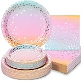 Boocikey 150PCS Pastel Rainbow Party Decorations,Rainbow Plates and Napkins Disposable Serve 50 Guests,Pastel Paper Plates Rainbow for Kids Girls Birthday Wedding Pastel Party Decorations