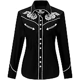 SALVAJE OESTE Women's Embroidered Western Cowgirl Slim Fit Shirt Snap Button Down Long Sleeve Shirt with Floral Embroidery