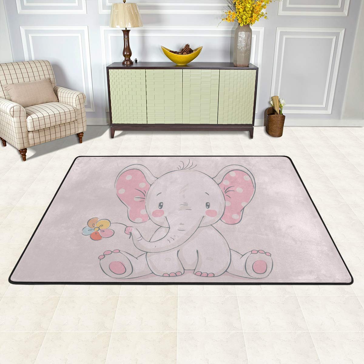 pink elephant rug for nursery