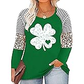 Women Plus Size St. Patrick's Day Shirt Lucky Shamrock Tees Green Heart Tshirt Irish Clover Tops