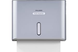 POLASEN Paper Towel Dispenser Wall Mount Gray for Universal 10” Multifold Trifold Z Fold Hand Towel Lock Design One-at-a-Time Dispensing with Refill Clear Window for Commercial Restroom Bathroom