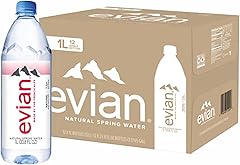 Evian Agua de manantial natural, agua de manantial naturalmente filtrada en botellas grandes, 33.81 onzas líquidas (paquete d