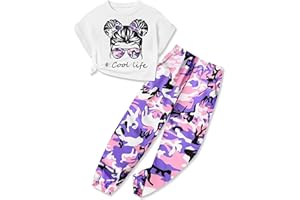 CRISONE Girls 2 Piece Outfits Kids Clothes Cute Cool Girl Crop Tops + Camouflage Pants Summer Clothing Sets