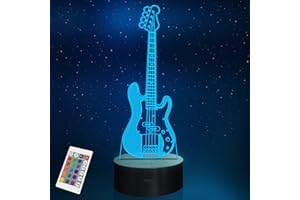 YuanDian Guitar Night Light, Electric Guitar 3D LED Illusion Lamp, 16 Colors USB Powered & Battery Powered Touch Control with Remote, Creative Gifts for Boys Girls Teen Adults Music Lovers