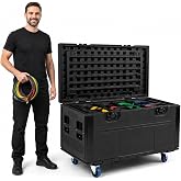 35" Heavy Duty ATA Rolling Cable Trunk Road Case with Wheels, IP55 Waterproof Lockable Stackable Utility Storage Case with Removable Dividers for DJ Equipment, Pro Audio Gear, AV Cables, Stage Events