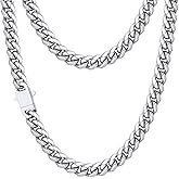 Jewlpire 5mm 6mm 8mm Silver/18K Gold Plated Cuban Link Chain Necklace for Men Boys, Stainless Steel Chains Necklace with Push-lock Clasp, Mens Necklace with Gift Box 18 20 22 24 26 Inch