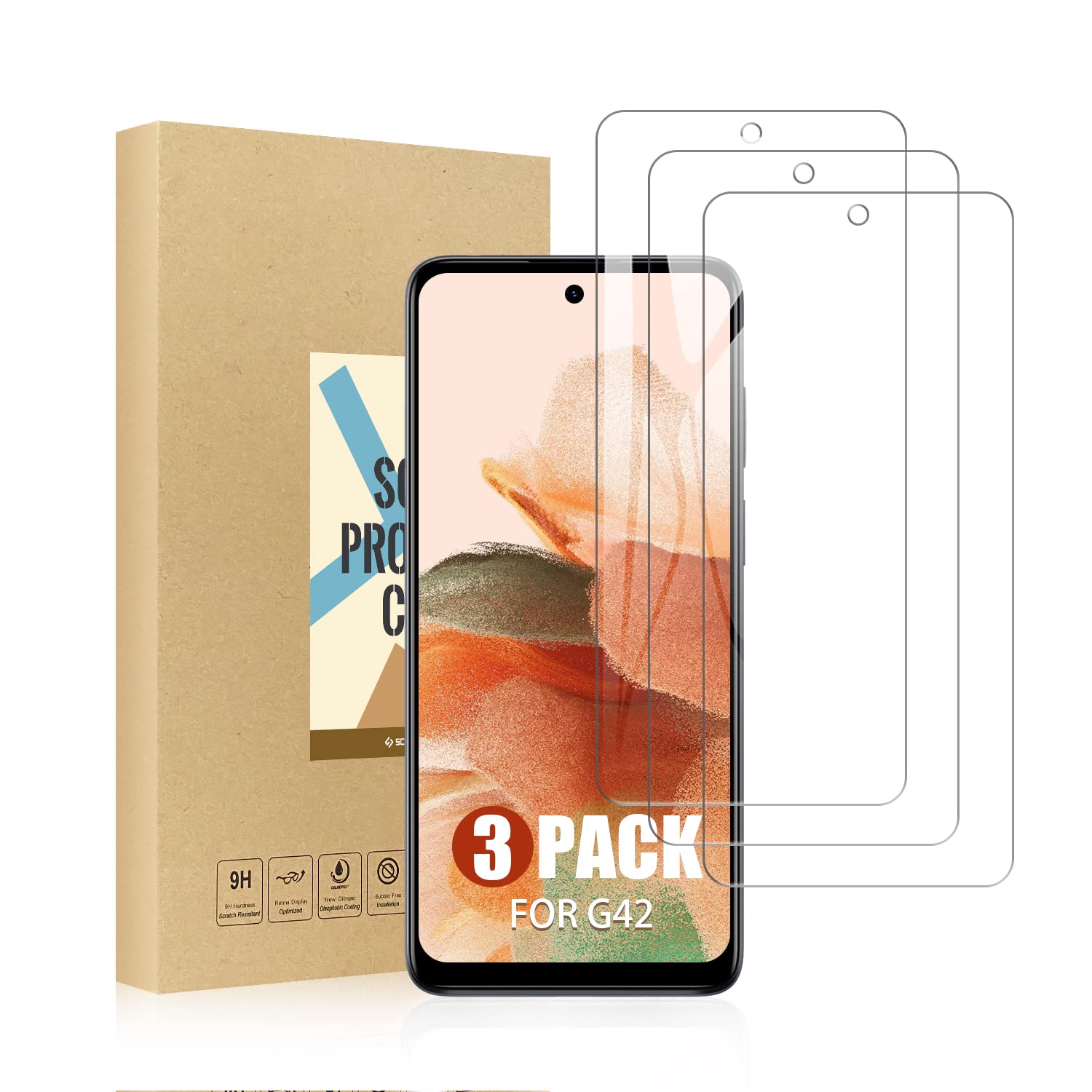 SCL Screen Protector Compatible with Moto G42 Screen Protector Motorola G42 Tempered Glass Film [3-Pack], [Easy Installation, Case Friendly, Bubble-free, 9H]