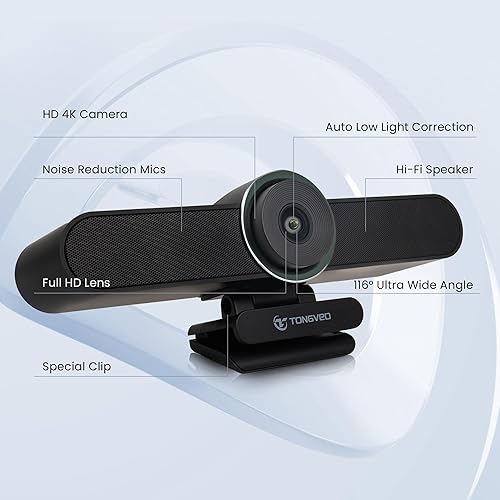 TONGVEO 4K Webcam Conference Call TV Room Web Camera with Dual