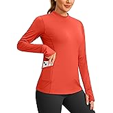 SANTINY Long Sleeve Thermal Shirts for Women Fleece Mock Neck Tops Winter Workout Running Gear with Zipper Pockets