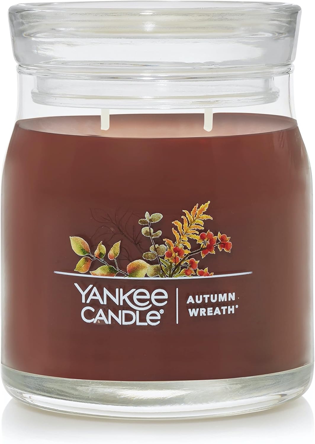 Candles & Holders - Yankee Candle Autumn Wreath Scented, Signature 13oz Medium Jar 2-Wick Candle, Over 35 Hours of Burn Time