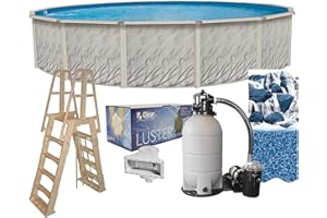 Lake Effect Pools 'Meadows Reprieve' 12 ft Round Above Ground Swimming Pool Bundle | 52 Inch Height | Steel Sided Walls | Kit Includes: 25 Gauge Liner, A-Frame Ladder, Sand Filter/Pump, & Skimmer