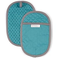 KitchenAid Asteroid Cotton Pot Holders with Silicone Grip, Set of 2, Aqua