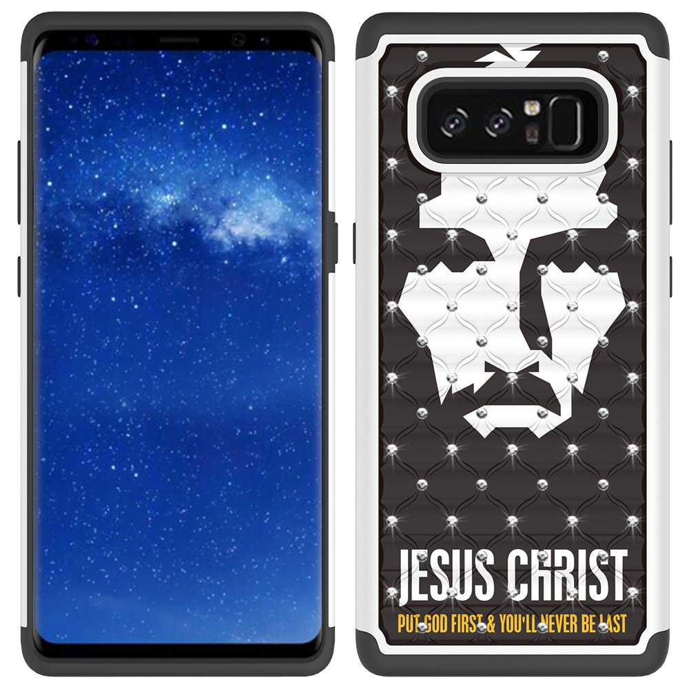 Note 8 Case, Galaxy Note 8 Case, MagicSky [Shock Absorption] Studded Rhinestone Bling Hybrid Dual Layer Armor Defender Protective Case Cover for Samsung Galaxy Note 8 (Jesus)