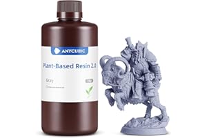 ANYCUBIC 3D Printer Resin with Low Odor and Safety, 405nm UV Plant-Based Rapid Resin 2.0 with High Precision and Quick Curing for LCD 3D Printing (Grey, 1000g)
