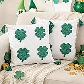 JarThenaAMCS 2Pcs St. Patrick's Day Pillow Covers 18 x 18 Inch Embroidered Shamrock Clover Throw Pillow Case Plush Faux Fur Soft Cushion Cover for Irish Holiday Home Office Couch Sofa Decor