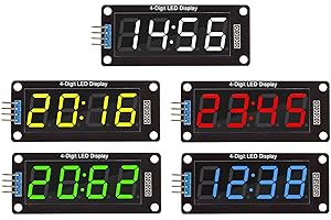HiEmbedLogic Four Digit 0.56" Digital Display LED Seven Segments Double Dots Module Inbuilt TM1637 Serial Driver Board (White, Red, Green, Blue, Yellow Colors- 5 pcs)