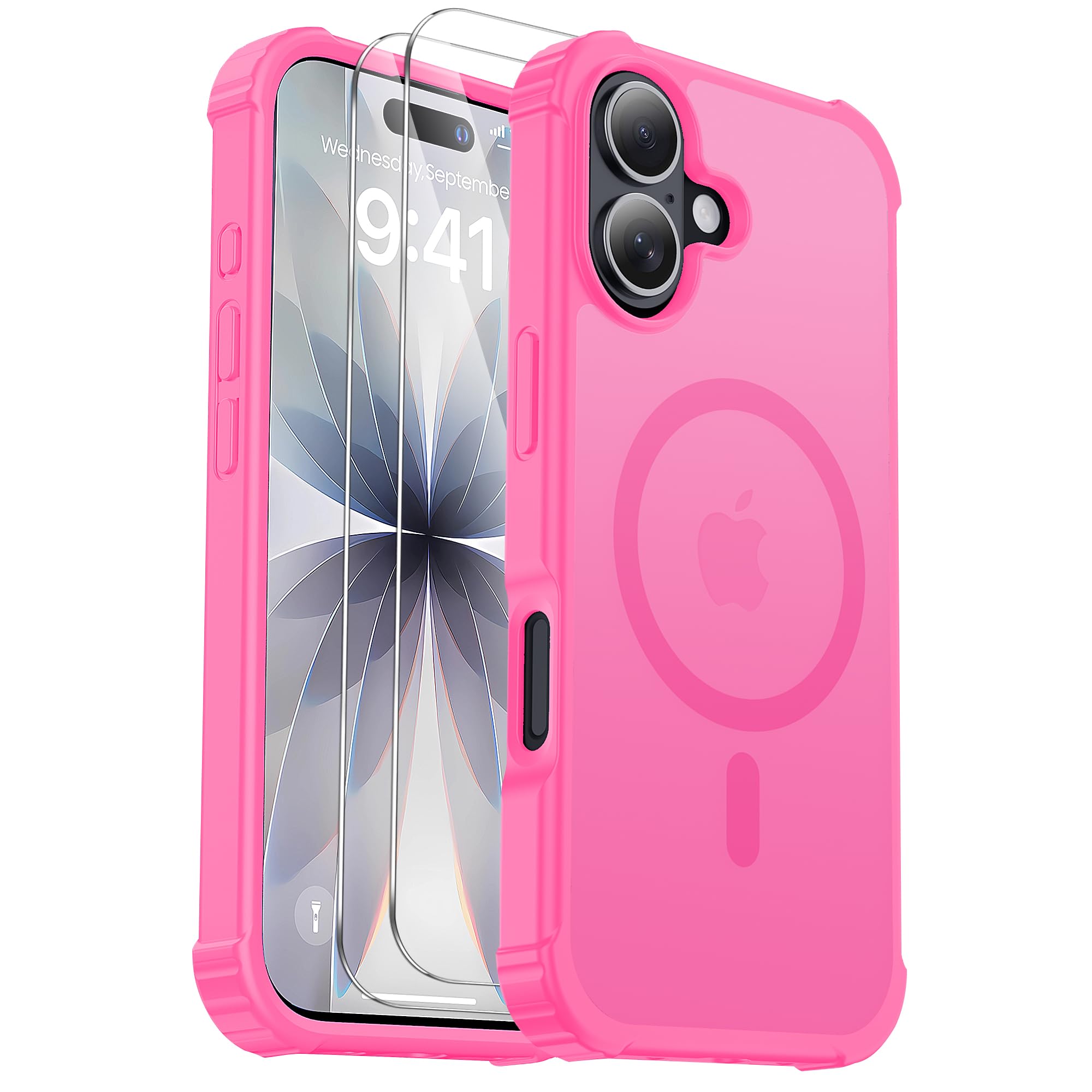 Gotubiim for iPhone 17 Case [Compatible with MagSafe] [2X Screen Protectors] [Military Grade Drop Tested] Heavy Duty Magnetic Phone Case for iPhone 17 6.3",Hot Pink