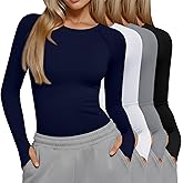 Oakgarden 4 Pack Women's Seamless Workout Shirts Long Sleeve Yoga Athletic Top Thumb Holes Raglan Crewneck Sports Running Tee