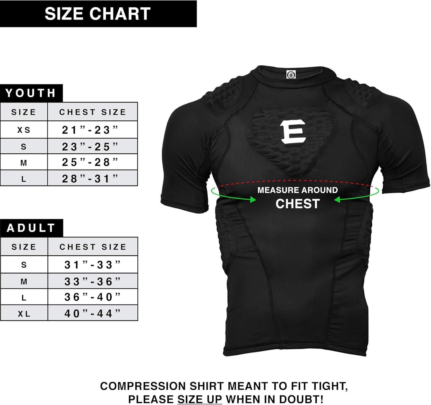 EliteTek Padded Compression Shirt - CPS14 - Youth and Adult Sizes - Moisture Wicking and Tight Fitting : Sports & Outdoors