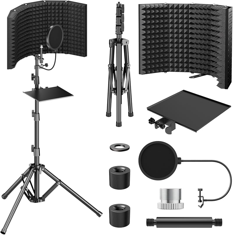 TONOR Isolation Shield Pack with Tripod Stand and Pop Filter for Mics