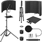 TONOR Microphone Isolation Shield with Pop Filter & Tripod Stand, Mic Isolation Shield with High Density Absorbent Foam, Fold