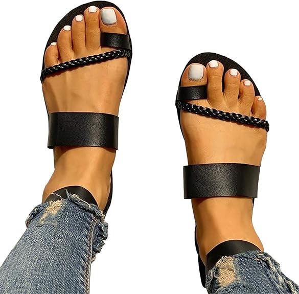 black toe ring flat sandals