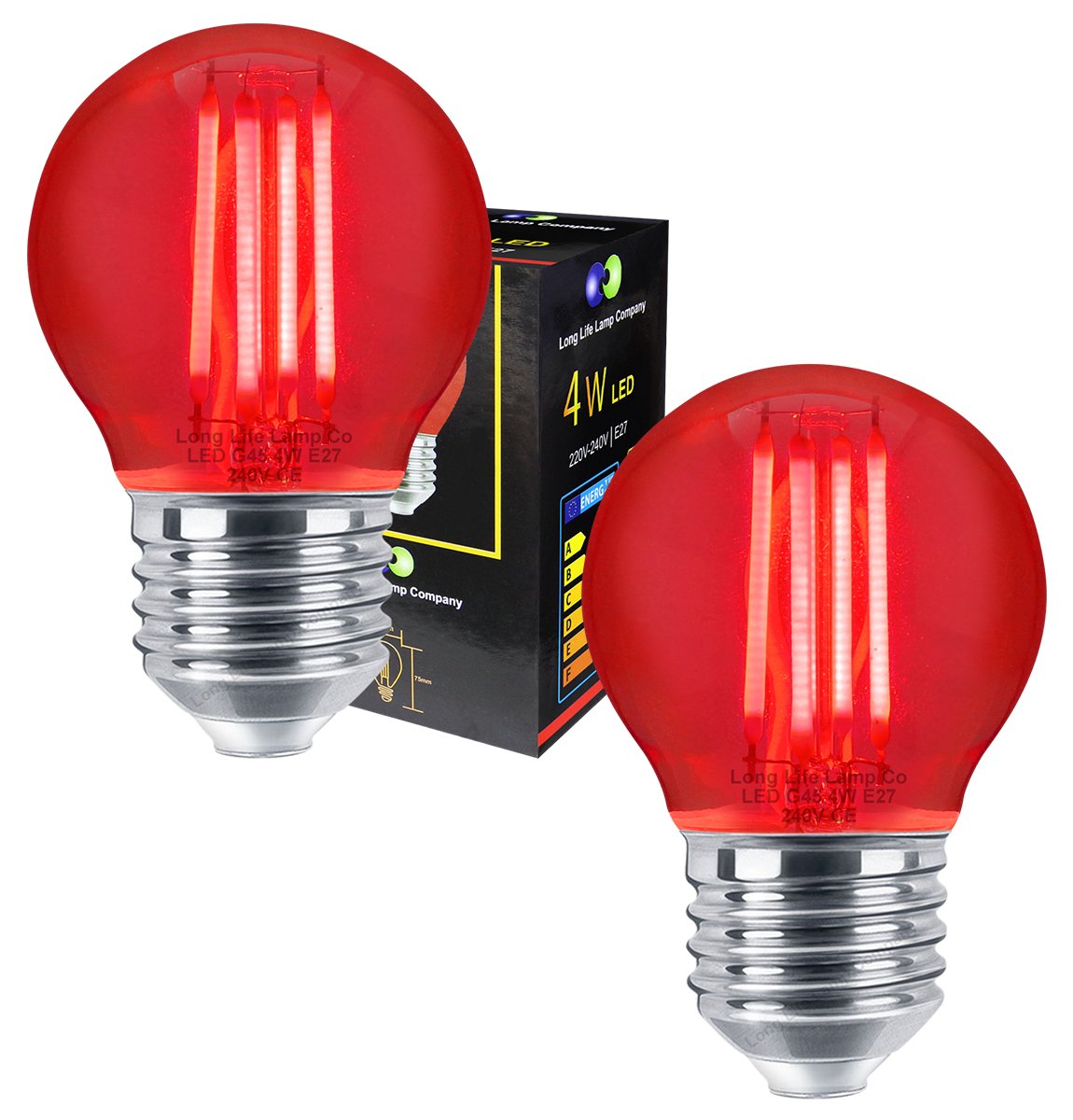 2 x Ambient Fireglow 4w LED Golf Ball Red Light Bulb E27 Clear Glass