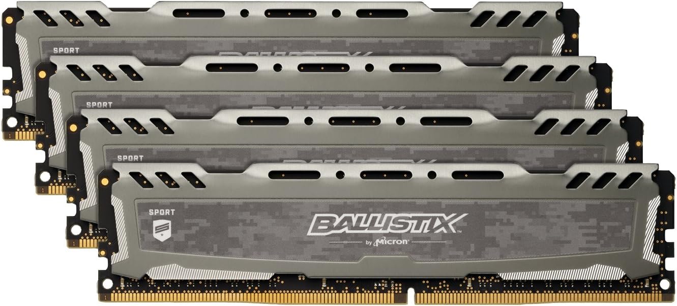 Crucial Ballistix Sport LT BLS4K8G4D26BFSBK 2666 MHz, DDR4, DRAM, Desktop Gaming Memory Kit, 32 GB (8 GB x4), CL16 (Grey)