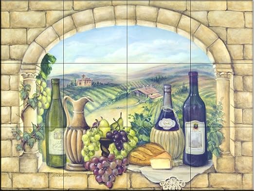 Ceramic Tile Mural Tuscan Wine By Rita Broughton Kitchen