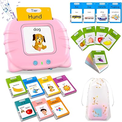 Sprechende Flash-Karten, Standard Deutsch-255 Blätter 510 Wörter, Sprechende Flash Karten Lernspielzeug für Kleinkinder 2-4 Jahre Alt, Interaktive Spielzeug für Jungen Mädchen Rosa