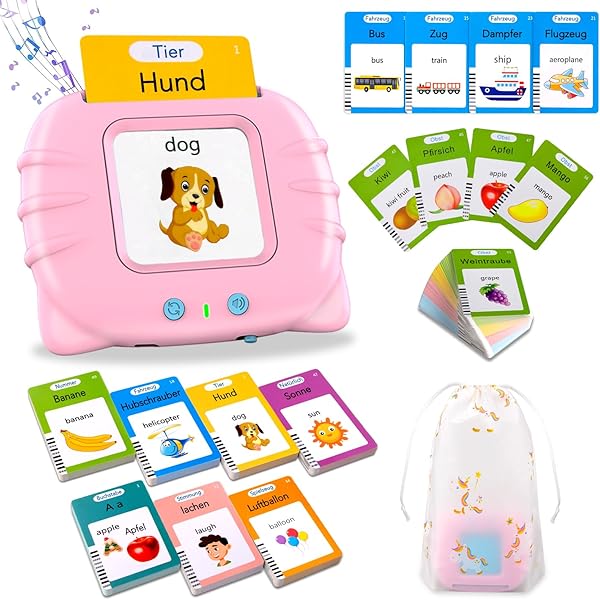 Sprechende Flash-Karten, Standard Deutsch-255 Blätter 510 Wörter, Sprechende Flash Karten Lernspielzeug für Kleinkinder 2-4 Jahre Alt, Interaktive Spielzeug für Jungen Mädchen Rosa