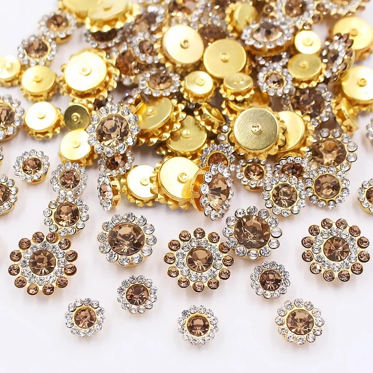 Photo 1 of 100pcs Crystals Glass Sew on Rhinestones with Gold Claw Mixed 8mm 10mm 12mm 14mm Sunflower for Sewing Headband, Jewelry Crafts, Clothes, Shoes, Belt (08 Crystal Yellow)