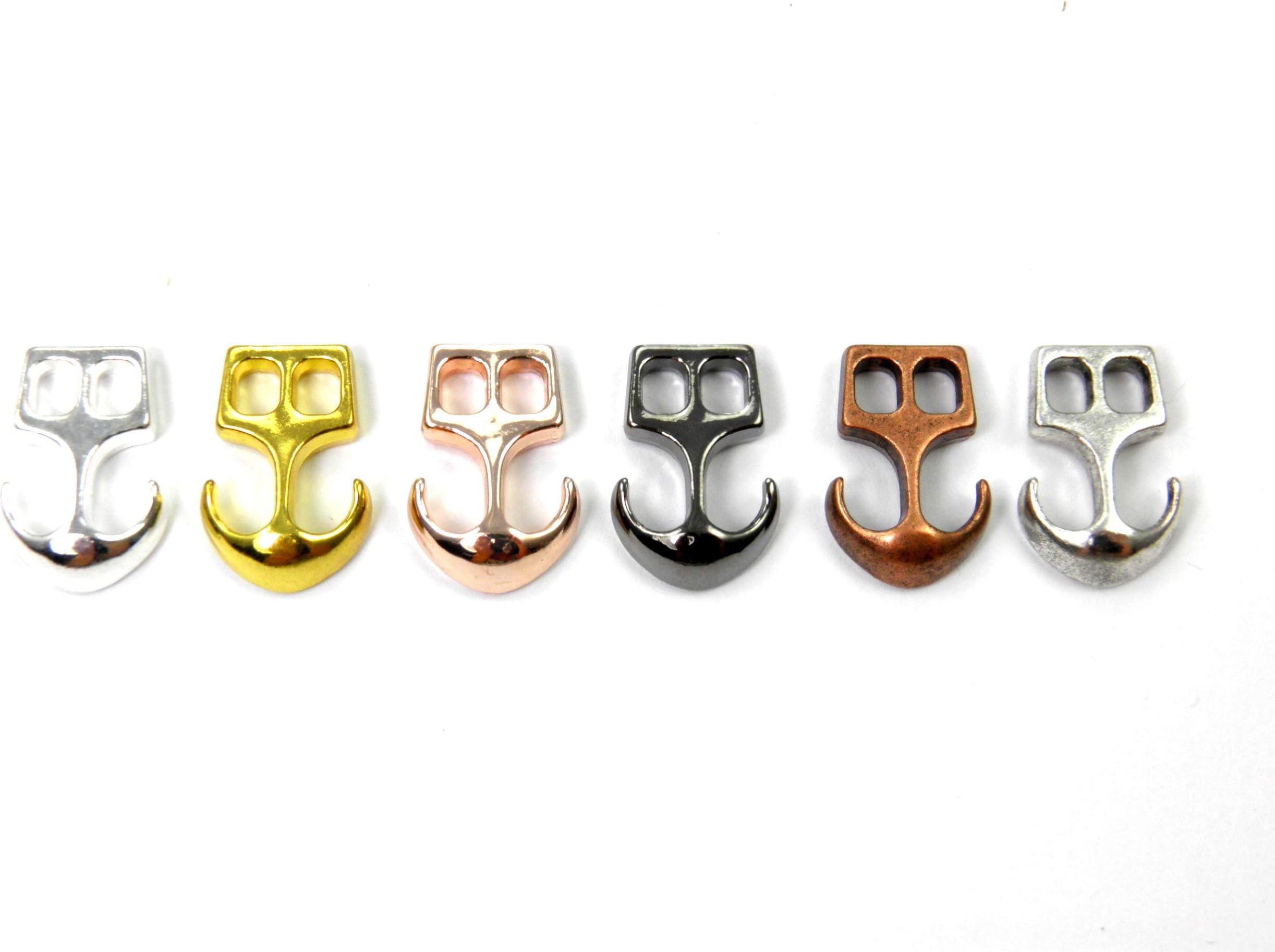 1-2-5-10-50x Anchor Fastener, 19 x 14 mm, with fastener, antique silver, rose gold, gold copper Gunmetal Coloured Anchor for paracord, leather etc., Rosé Gold, 2x