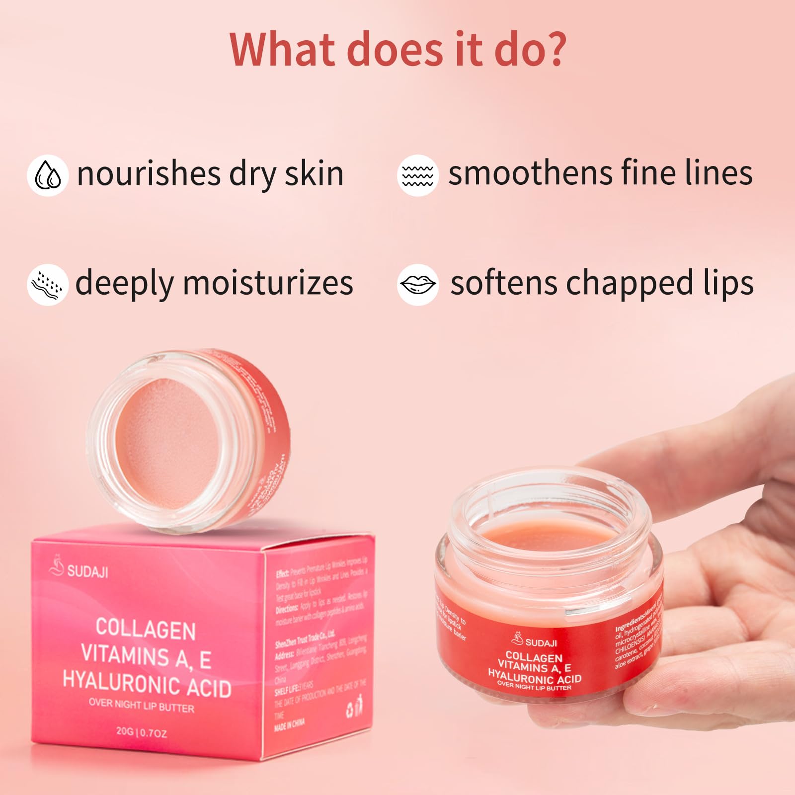 Collagen Lip Mask, Hydrating Lip Balm, Lip Moisture with Hyaluronic Acid & Vitamins E, A- Overnight Sleeping Nourishing Lip Butter Balm for Dry Lips 0.7 Oz​​