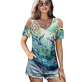 ZFRXIGN Womens Short Sleeve Shirts Size S-2XL Cold Shoulder Tops Round Neck Tshirts Casual Soft Blouse