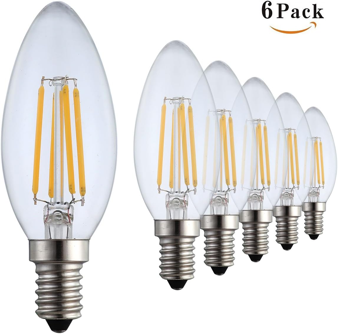 LED Chandelier Bulbs Dimmable Vintage Filament Candle Light Bulb - 2700K Warm White Edison Style Blunt Tip Candelabra Bulbs E12 - Replace 20W Retro Incandescent Bulb (4W) Santaro