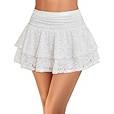 Avidlove Women's Pleated Mini Skirt Lace High Waisted Ruffles Lingerie Short Skirts