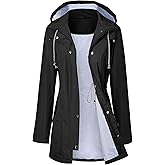 LOMON Raincoat Women Waterproof Long Hooded Trench Coats Lined Windbreaker Travel Jacket S-XXL