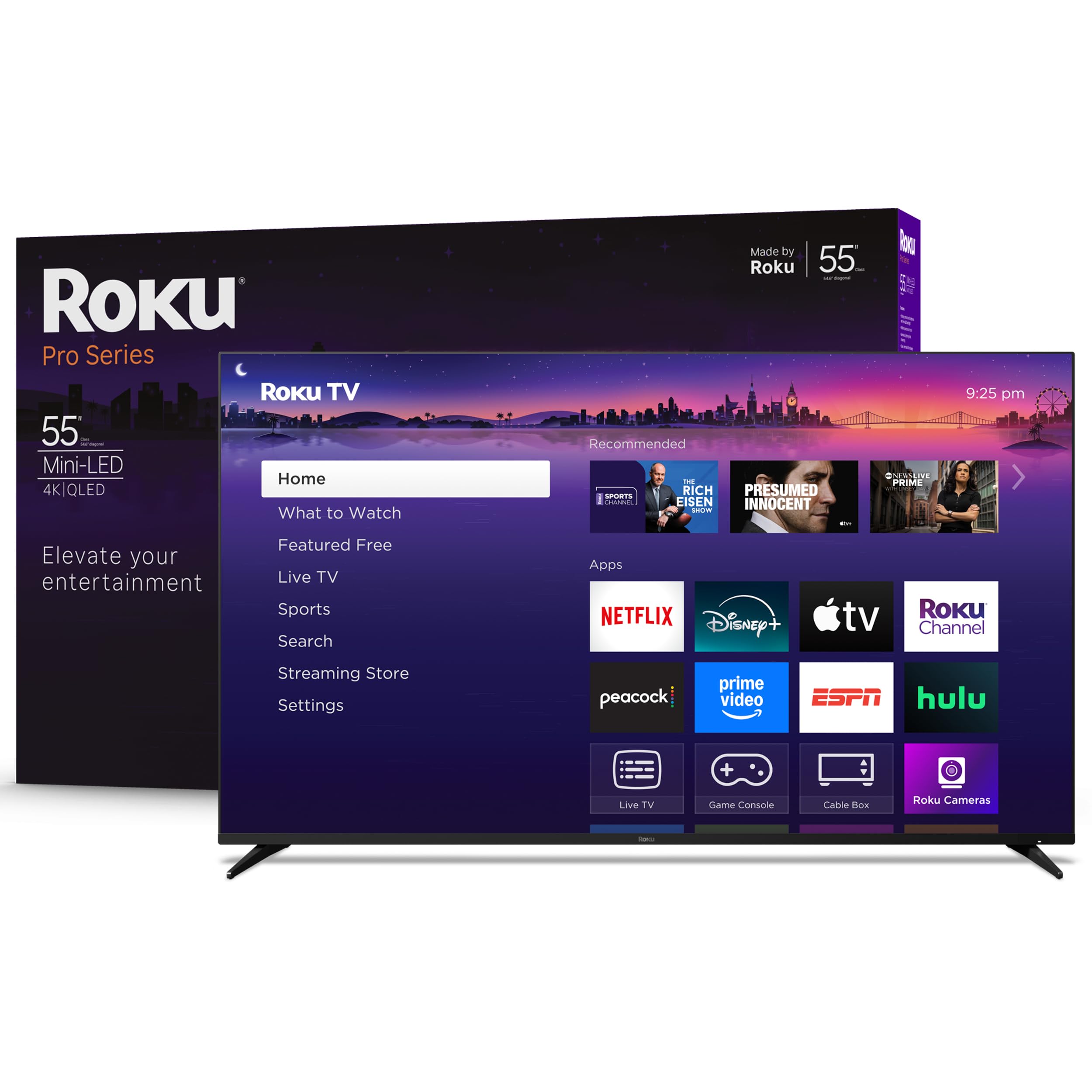 Roku Smart TV 2025 – 55-Inch Pro Series, Mini-LED TV – RokuTV with Backlit Voice Remote Pro – Flat Screen 4K QLED Television with 120Hz Refresh Rate & Dolby Vision IQ, Live News, Sports, Entertainment