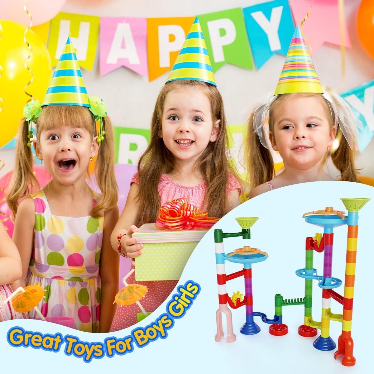 Marble Run, 110pcs Marble Maze Game Construction Building Toys for Kids, Marble Track Race Set STEM Learning Toys Gift for Boys Girls 3 4 5 6 7 8 9 10+, 8105