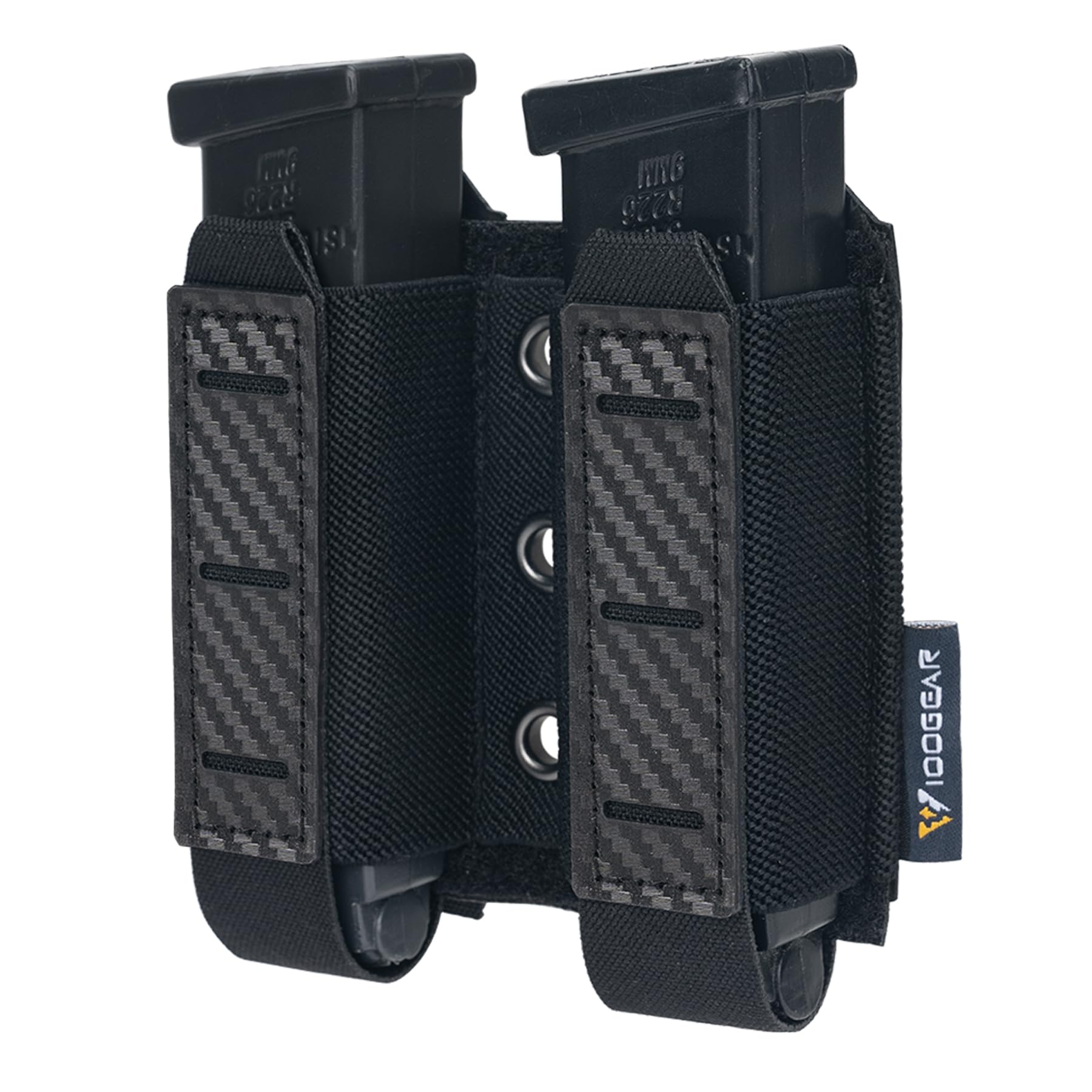 IDOGEAR Pistol Mag Pouch Molle Magazine Pouch 9MM Double Stack Elastic Magazine Holster with Inner Loop Panel Laser-Cut Hardshell Mag Carrier (Black)