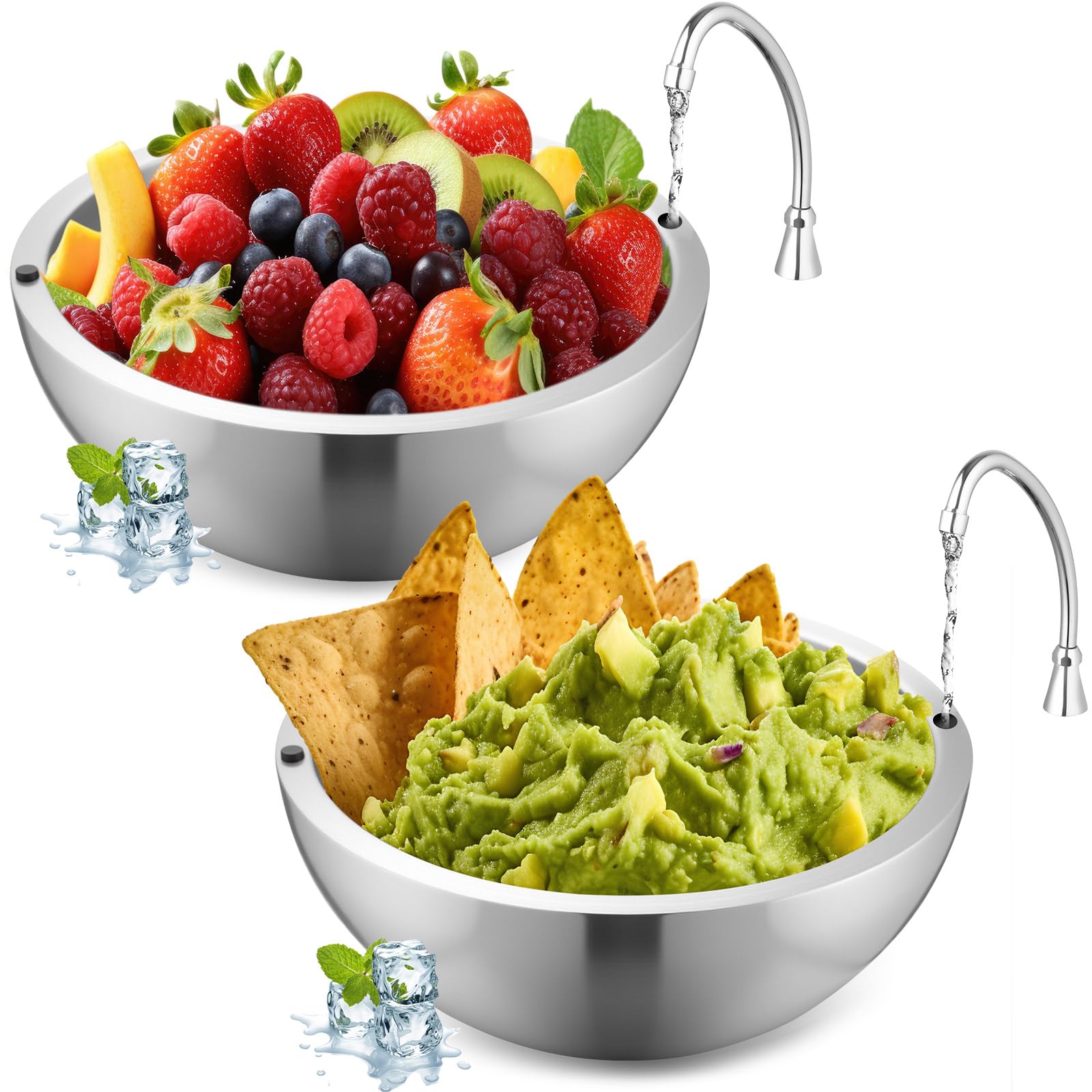 Photo 1 of Honeydak 2 Pack 70 oz Dip Chiller Bowl Stainless Steel Double Walled Insulated Ice Serving Bowl for Parties Salsa, Guacamole, Condiments, Sauces, Salad & Food Hot or Cold